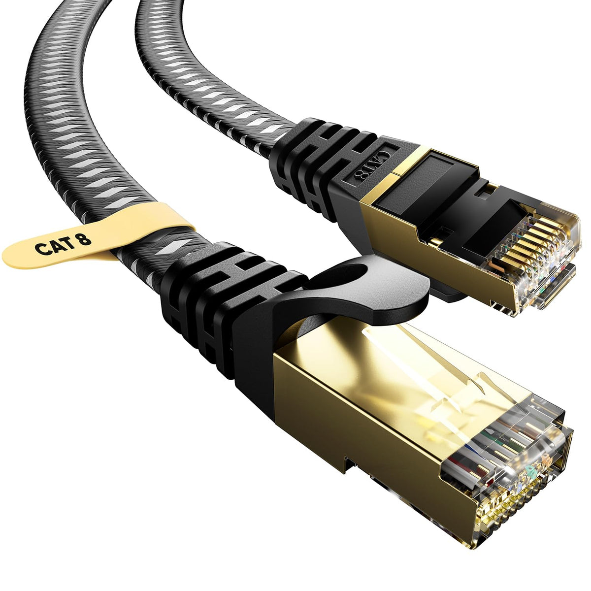 Cat 8 Ethernet Cable 10M, High-Speed 40Gbps/2000Mhz Flat Braided Internet Cable, Gigabit STP RJ45 Network Cable Compatible for PS4/5, for Modem, PC/Laptop