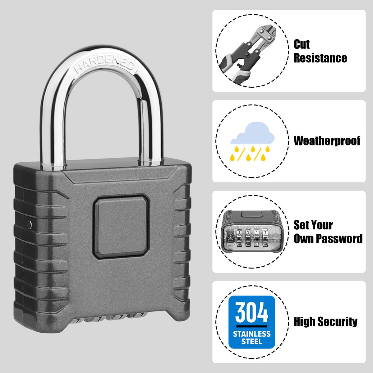 Diyife Large Heavy Duty Combination Padlocks Outdoor, 52mm Weatherproof