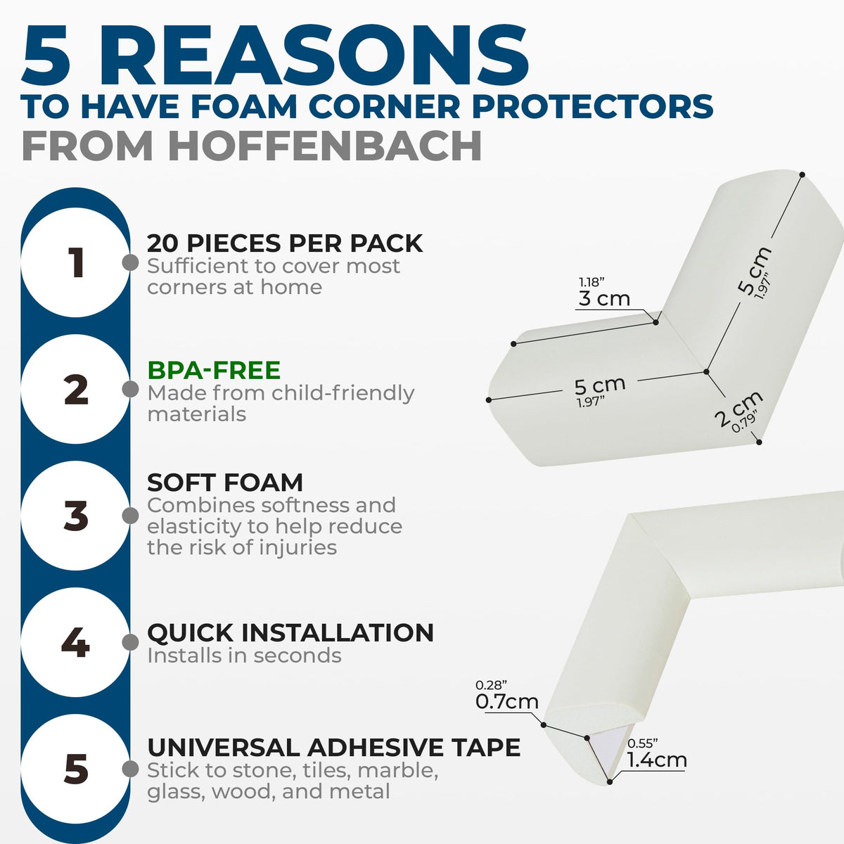 Hoffenbach 12x Baby Corner Protectors – Soft Foam Edge Guard for Kids – Self-Adhesive Bumpers for Child Safety, Furniture, Desks, Tables – Safe & Durable – Black