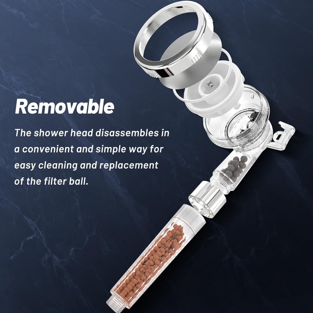 VEHHE High Pressure Shower Head with Filter Beads, 3 Spray Modes