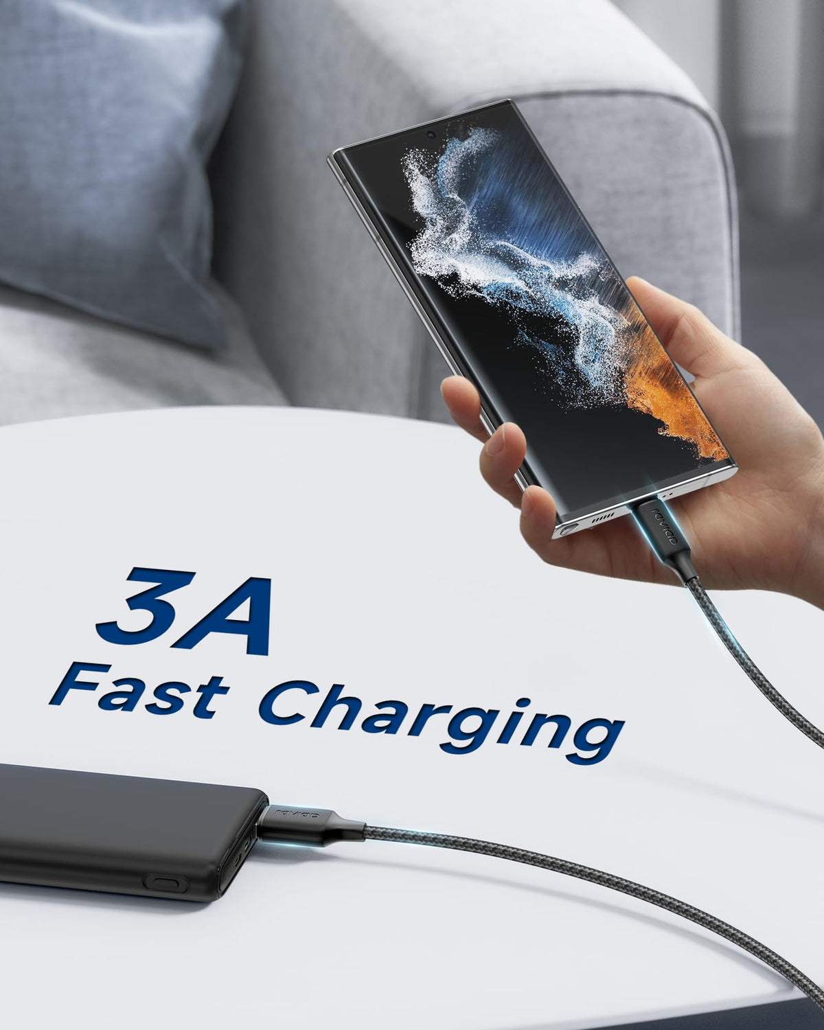 RAVIAD USB C Charger Cable 3M Long Type C Cable Fast Charging 3.1A Braided