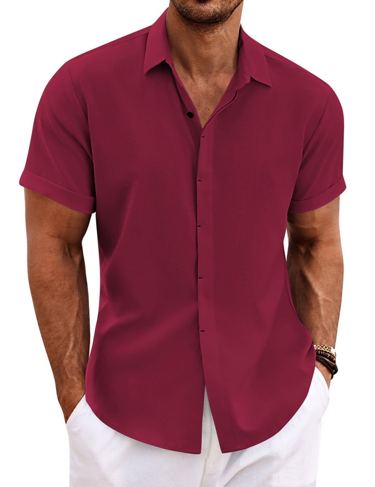 COOFANDY Mens Linen Shirts Short Sleeved Summer Regular Fit Button Down Hawaiian Holiday Tops