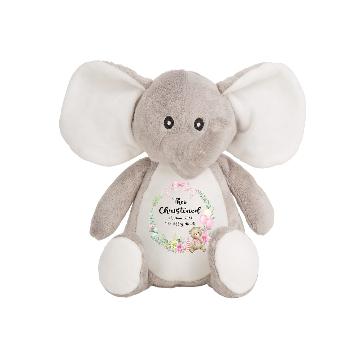 Crafted Memories - Personalised Bunny Rabbit | Custom Name & Date | Christening & Baptism Keepsake | Baby Girl & Boy | Soft Grey, White | Ideal 1st Birthday Present
