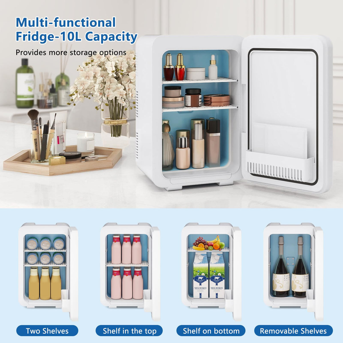 ARTETHYS Mini Fridge for Bedrooms, 10L Small Portable Car Fridges