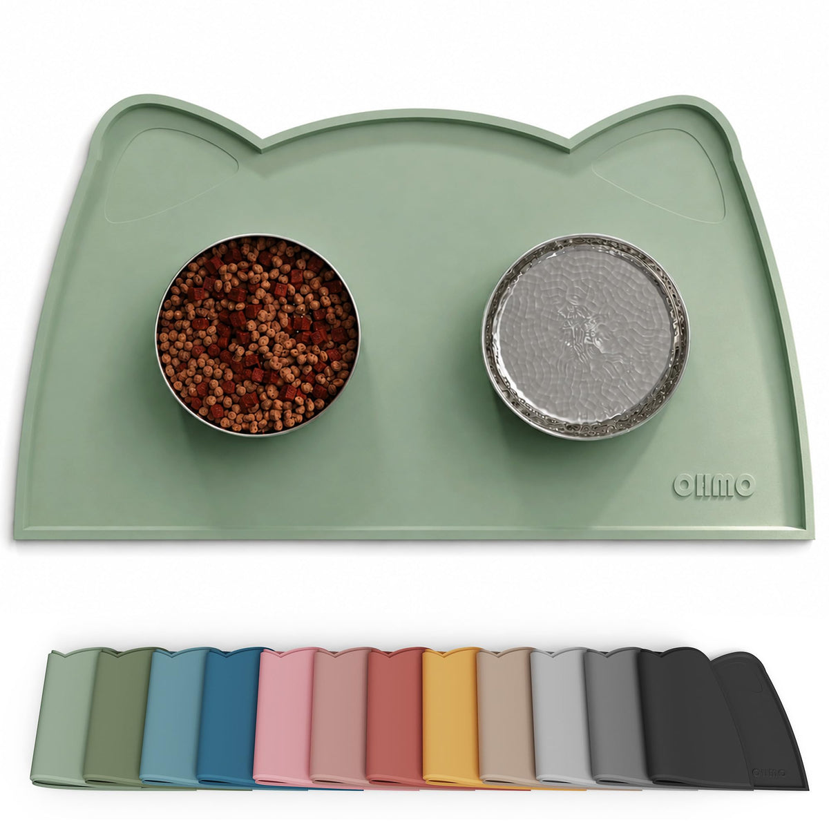 OHMO Silicone Cat Food Mat for Food&Water Bowls, 46x25cm, Camo Green