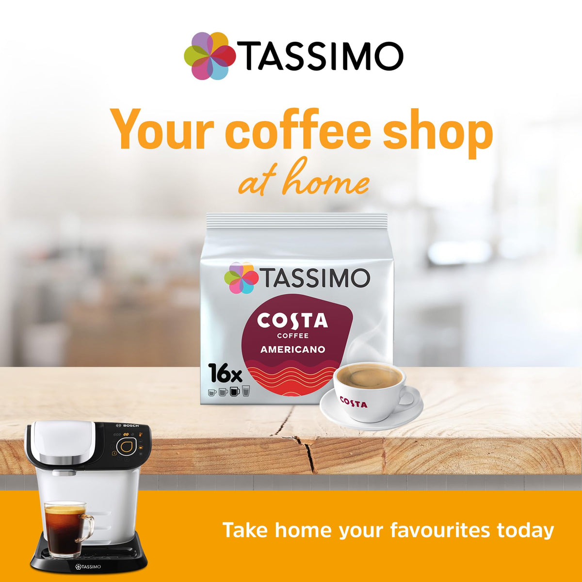 Tassimo Costa Latte Medium Roast Coffee Pods, Pack of 5, Total 40 Cups