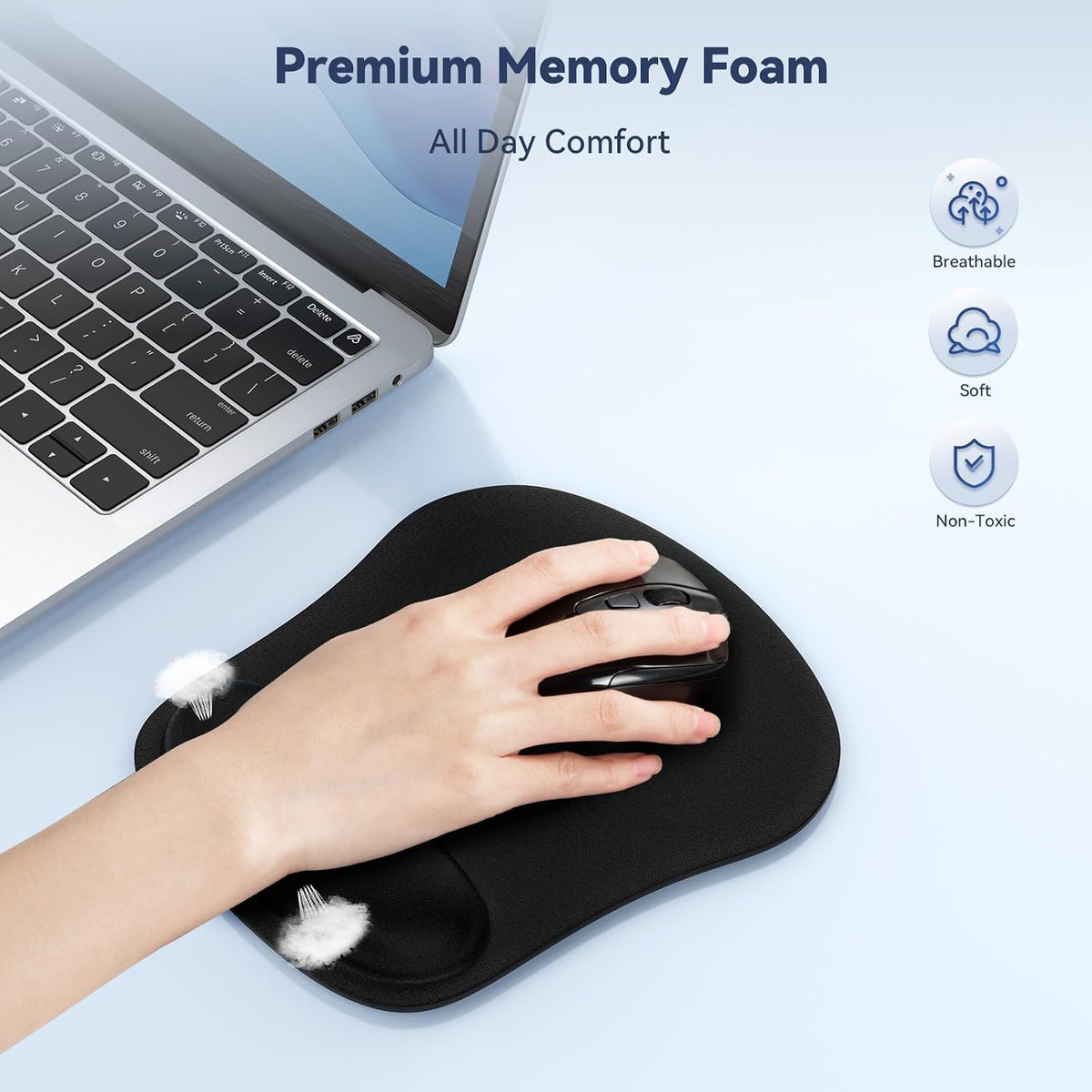TECKNET 3 Packs Mouse Mat Wrist Support, Mouse Pad with Memory Foam Rest