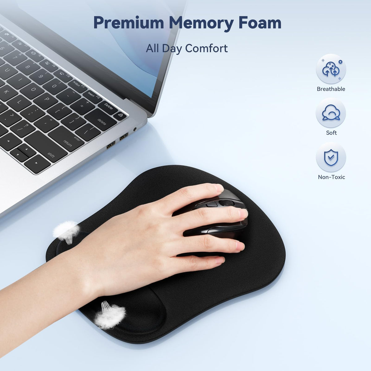 TECKNET 3 Packs Mouse Mat Wrist Support, Mouse Pad with Memory Foam Rest
