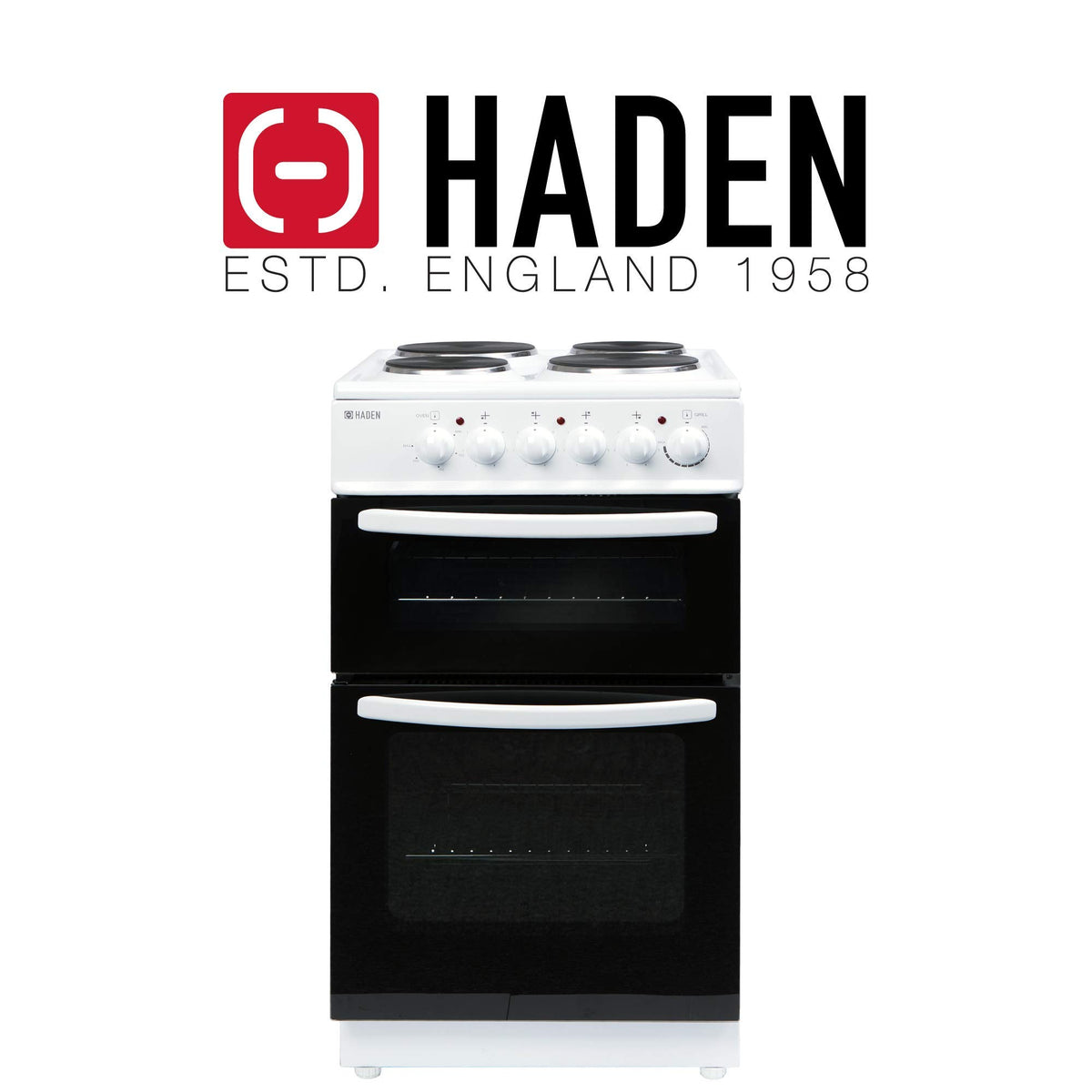 Haden Double Oven 50cm Electric Cooker 4 Zone Ceramic Hob White