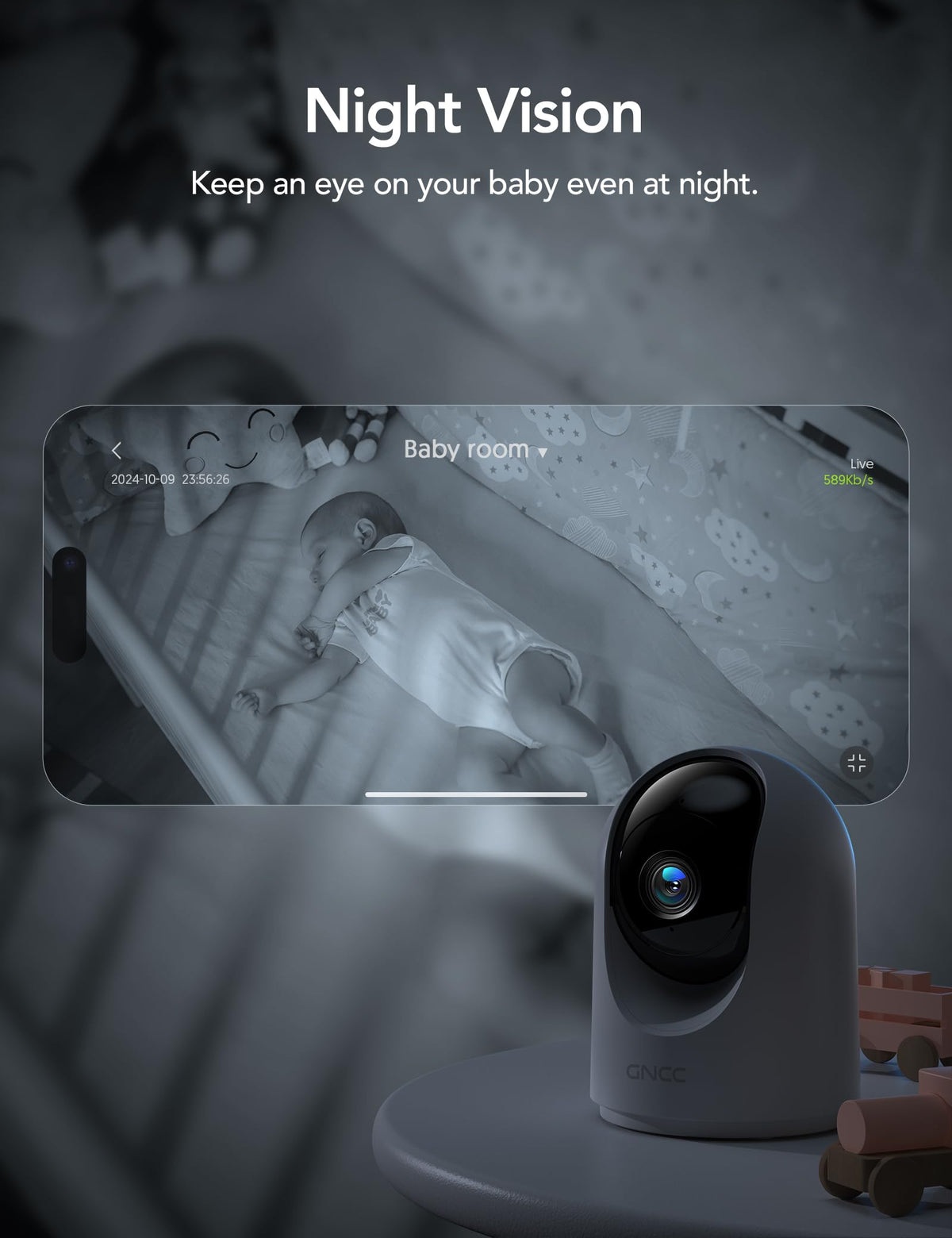 GNCC Indoor Dog Pet Camera with APP, Wifi Baby Monitor with Camera, Black