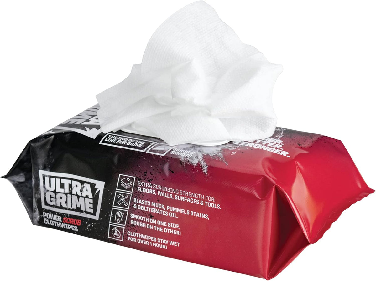 UltraGrime PRO Power Scrub Wet Wipes - Heavy-Duty Cleaning Cloths & Hand Wipes Multi Purpose Kitchen, Toilet, Floor & Surface Scrubbing Wipes Alcohol-Free - Extra Large Professional Wipes (Pack of 80)