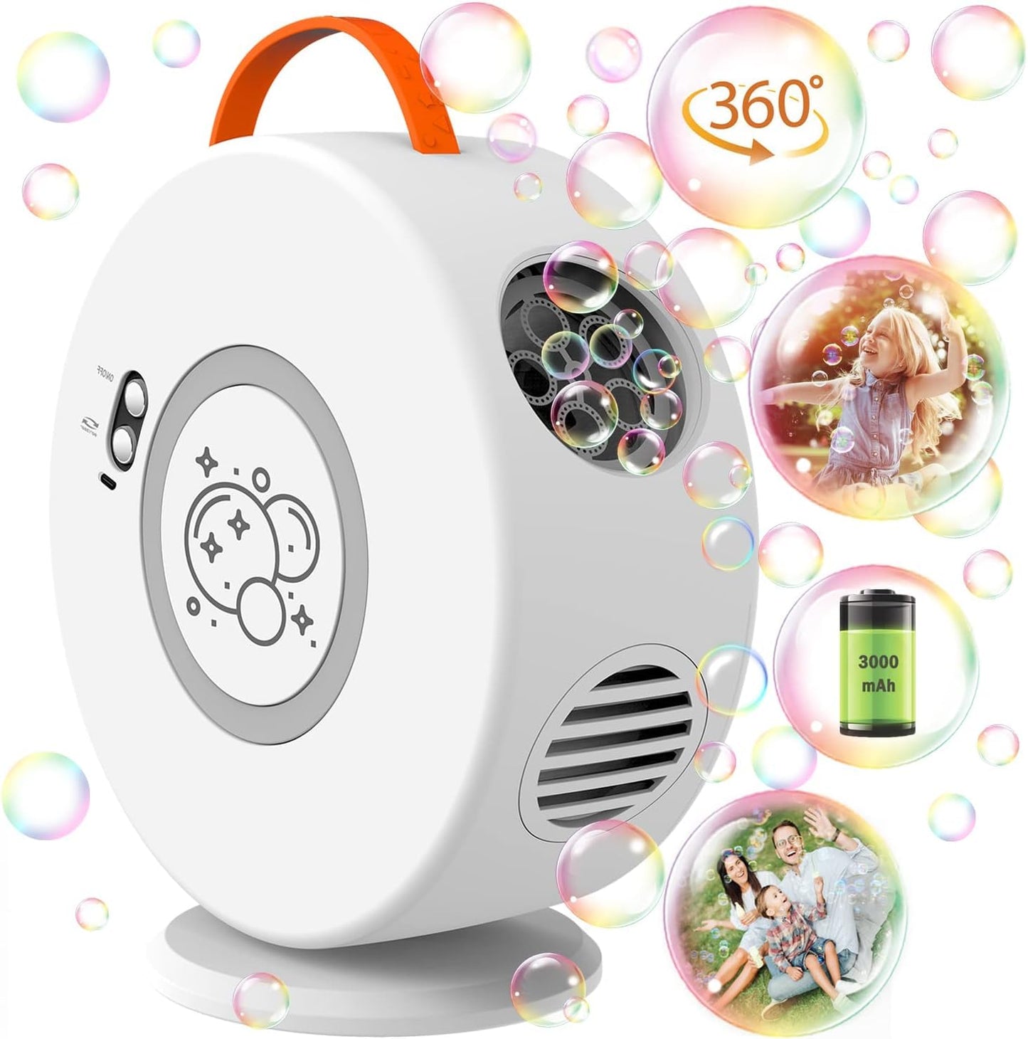 Bubble Machine Age 3+ for Kids Automatic Bubble Blower for Toddlers Rechargeable Battery Operated Portable Bubble Maker for Little Boys Girls Fun Electric Bubble Toy Rotated 90°/360° Outdoor Party