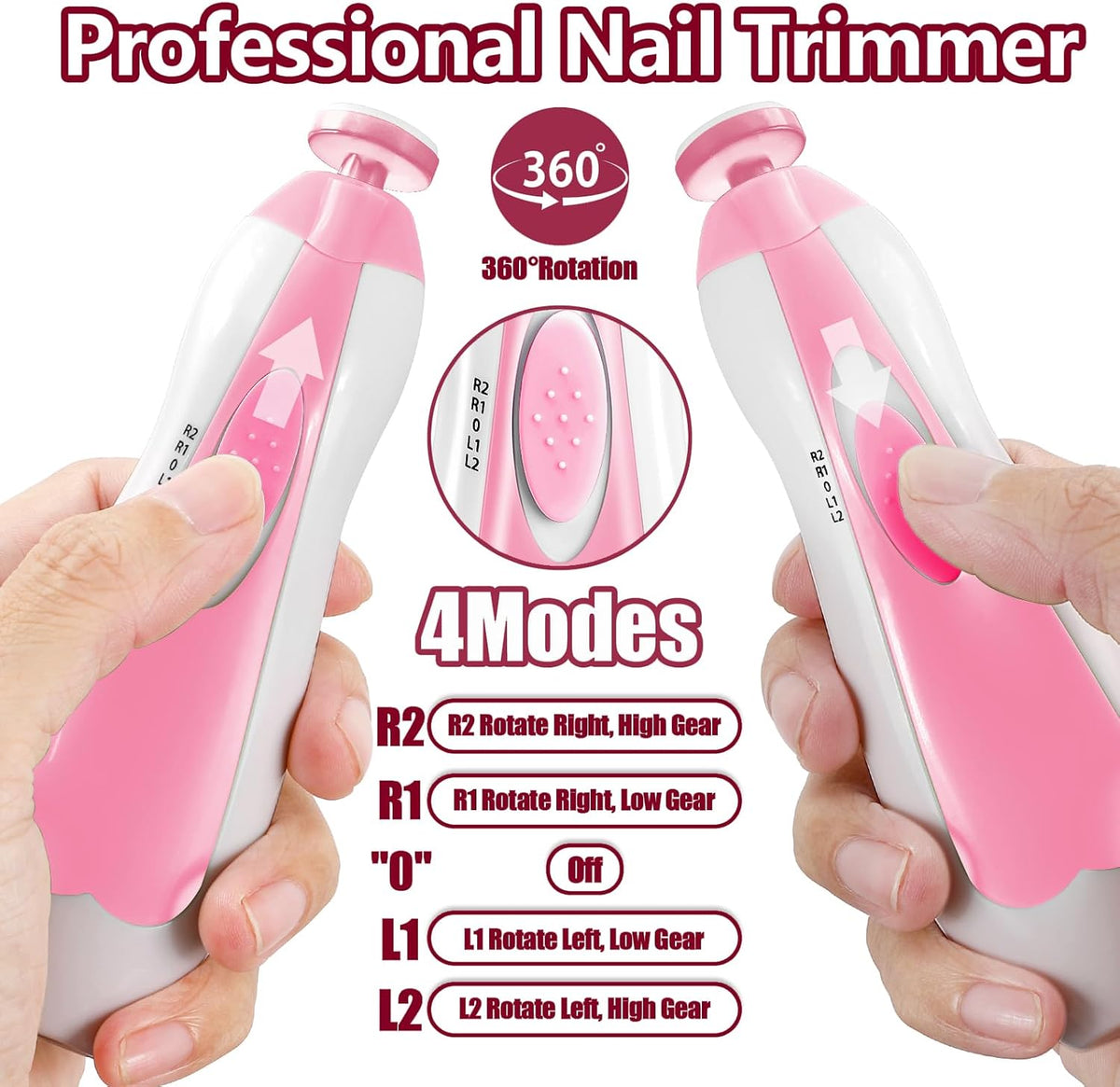 Qunlions life Baby Nail Trimmer Electric, 6 in 1 Rechargeable Baby Nail Clippers Manicure Set Grooming Kit for Toddler Infant or Adults (Pink)