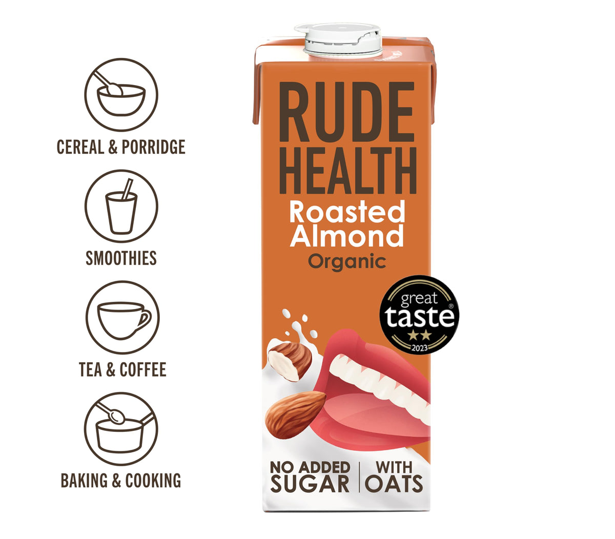 Rude Health 6 x 1 Litre Organic Oat Dairy-Alt Milk, 100% Natural Organic Drink, Lactose Free, Dairy Free & Gluten-Free, No Added Sugar, Award-Winning, Healthy & Vegan, 100% Recyclable Packaging