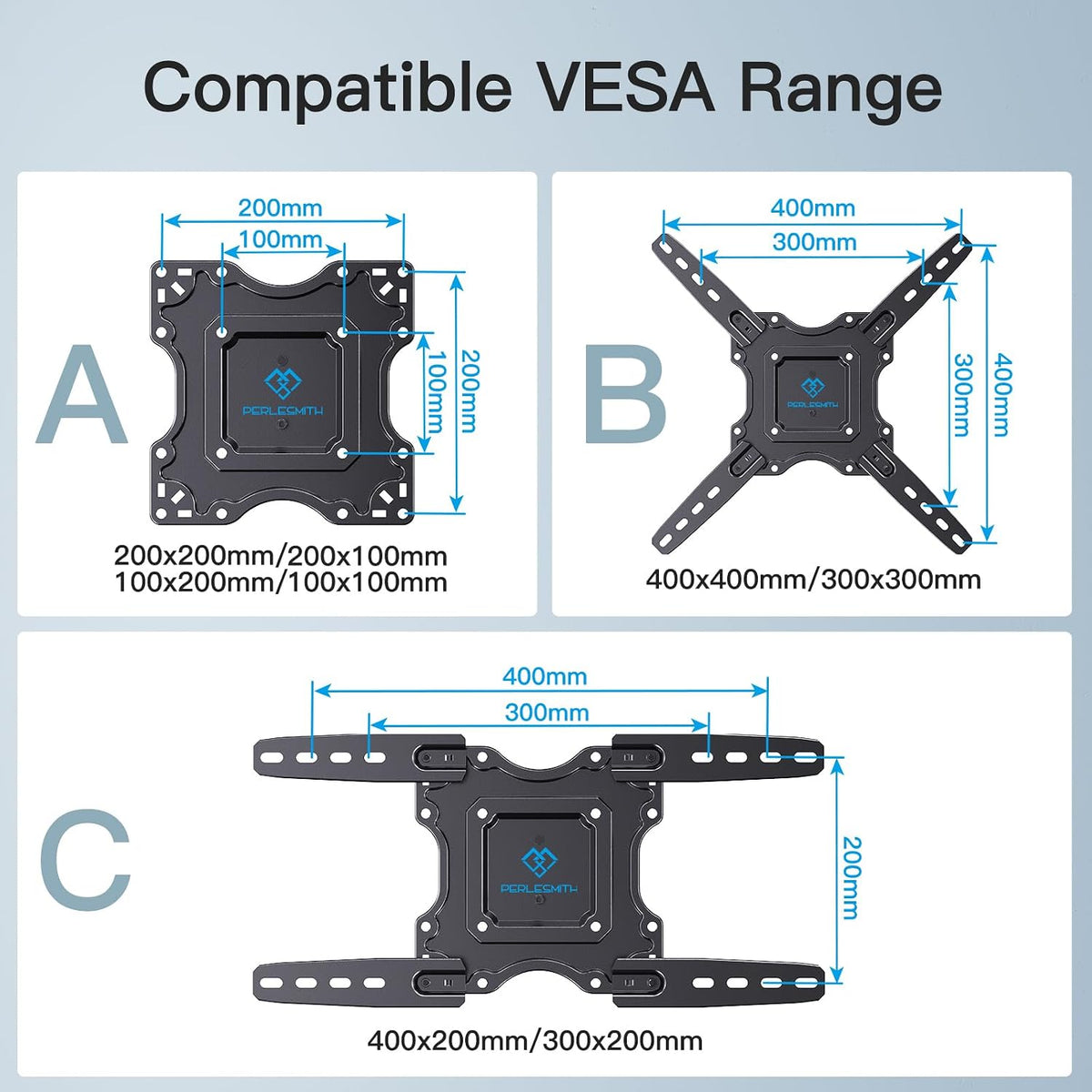 PERLESMITH TV Wall bracket for most 26-60 inch Plasma & Curved TV up to 35kg, Universal TV Bracket Wall Mount with Tilt Swivel Extension, Max VESA 400x400mm