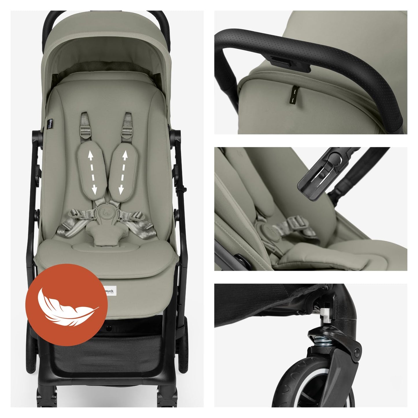 Hauck Fly N Care, Sage Green - Ultra Compact & Light Travel Pushchair (7.5kg) with One Hand Fold, Carry Strap & Bag, Seat Liner, Car Seat Adapter, UPF 50+ Sun Canopy, Fully Reclining Birth to 22 kg