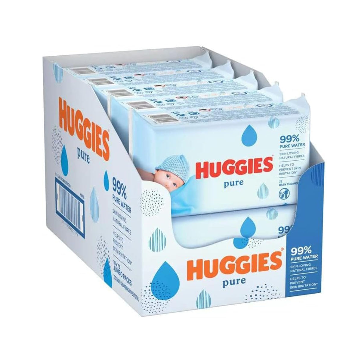 Huggies Pure Plastic Free Baby Wipes - Pack of 12 (576 Wipes) – 99% Water Wet Wipes, Fragrance Free, Hypoallergenic, Better Cleaning, Soft and Gentle on Babies' Delicate Skin