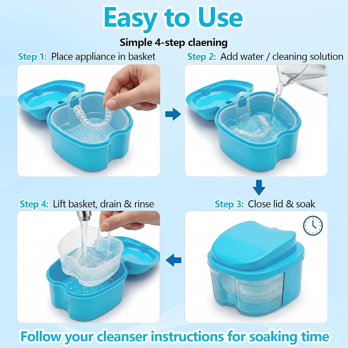 chenqi Retainer Cup Holder Mouthguard Cleaning Case with Strainer Basket, Denture Bath Box Storage Cup Holder for Travel Cleaning