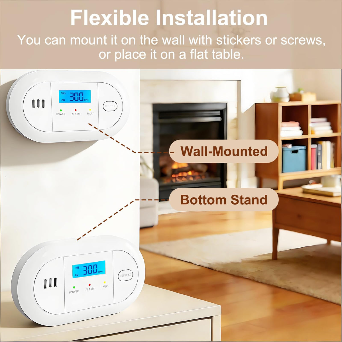 Carbon Monoxide Detector with LCD Display,CO Alarms Replaceable Battery Powered,10 Year Sensor Life Portable CO Detectors for Travel,1 PCS