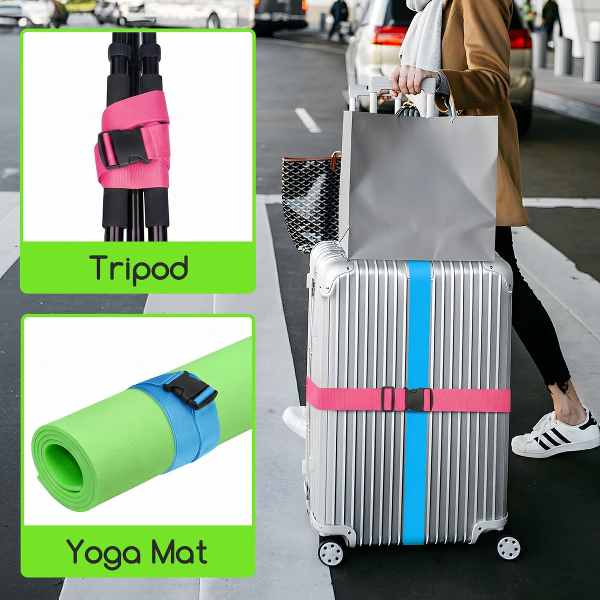 WISYOK Luggage Straps Extended, 4 Pack, 130-250cm Adjustable, Blue Orange