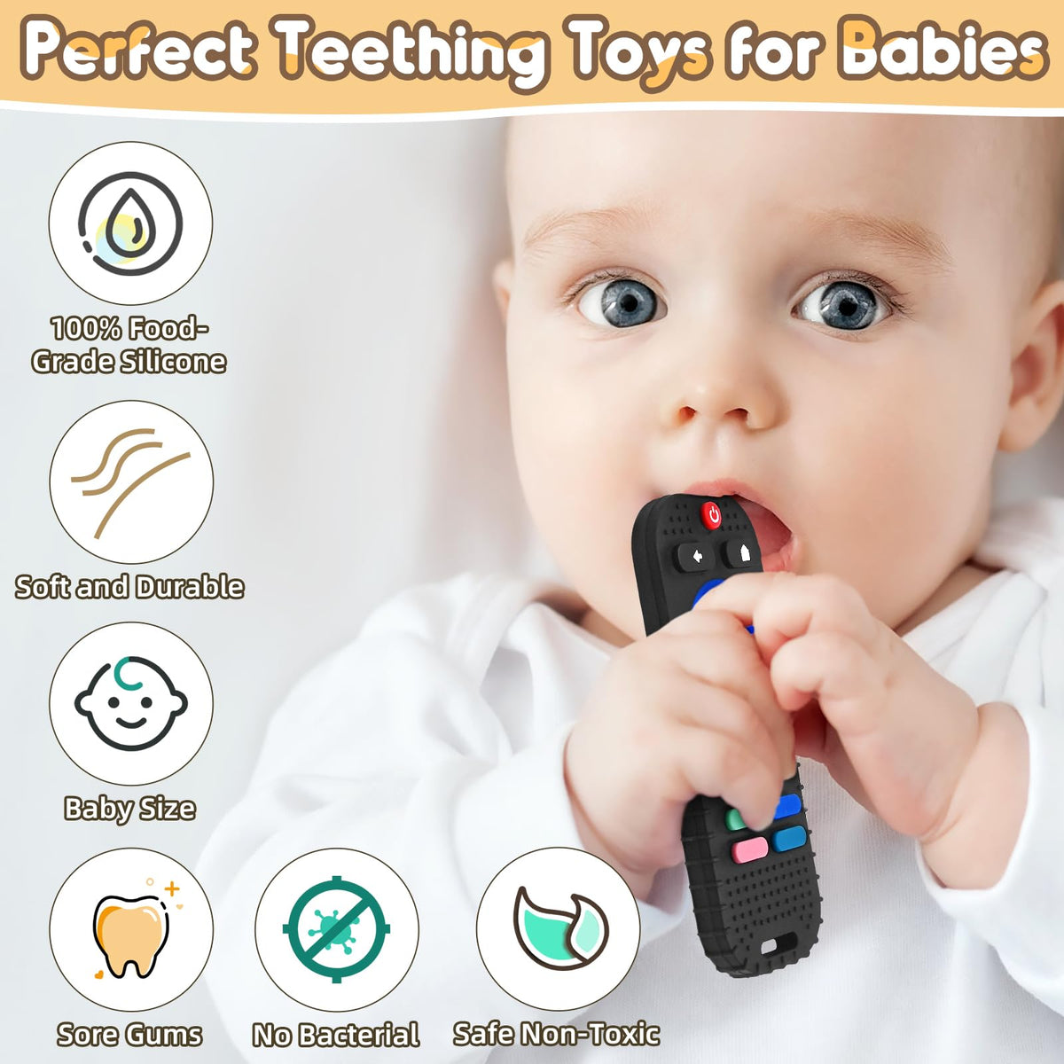 AiTuiTui Baby Teether for Teething Relief Baby Toys 0 3 6 9 12 Months, Sensory Silicone Remote Control Baby Teether Toy for Babies Newborn Infant Boy Girl Autism Toys for Baby Gifts