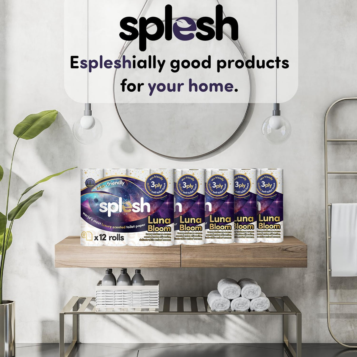 Splesh by Cusheen Toilet Roll 72 Rolls - Aloe Vera Scent Bulk Family Pack | Soft 3 Ply Quilted Bathroom Tissue Loo Rolls | Eco-Friendly, Sustainable Toilet Paper