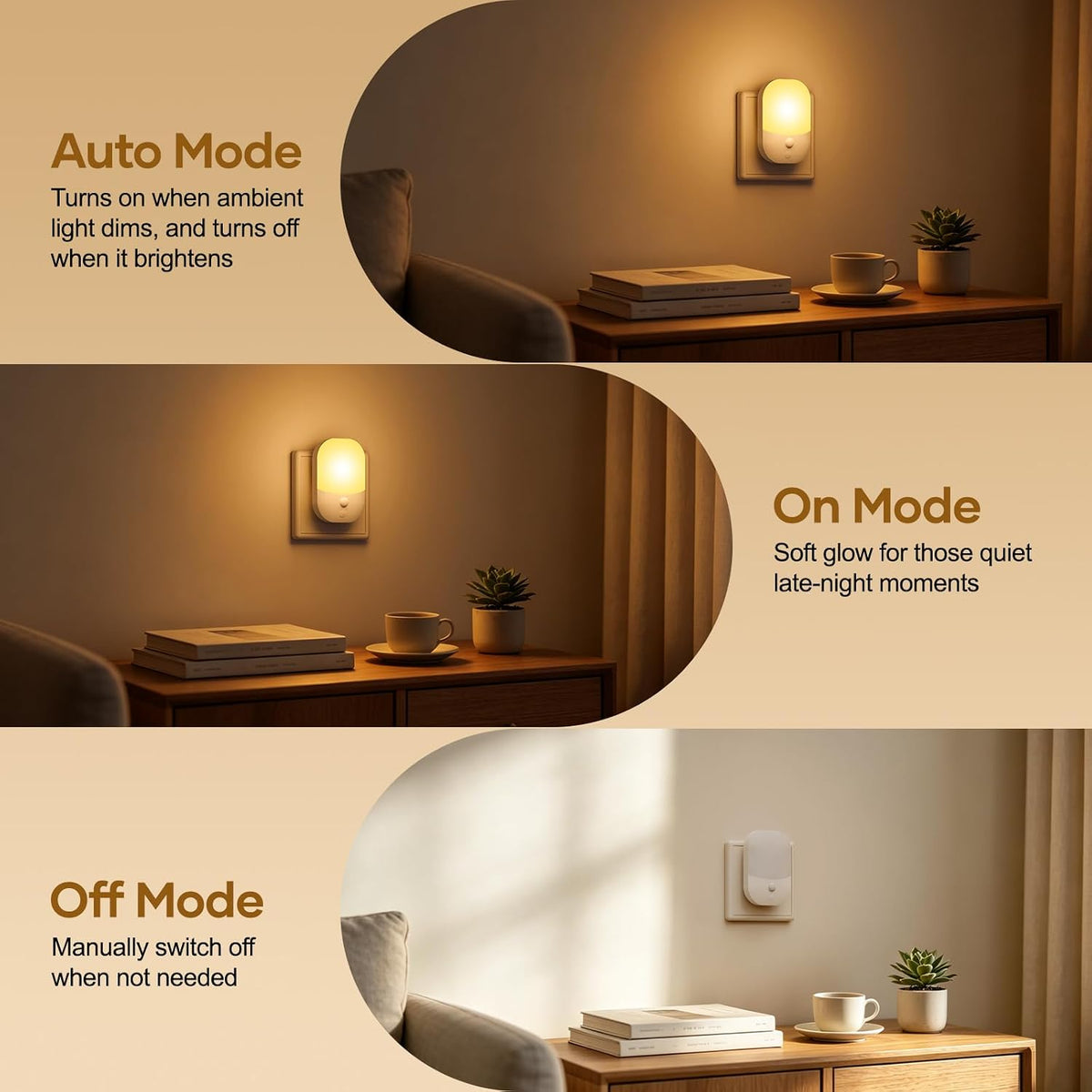 2 Pack Night Light Plug in Wall, Dimmable LED Night Light with Dusk to
