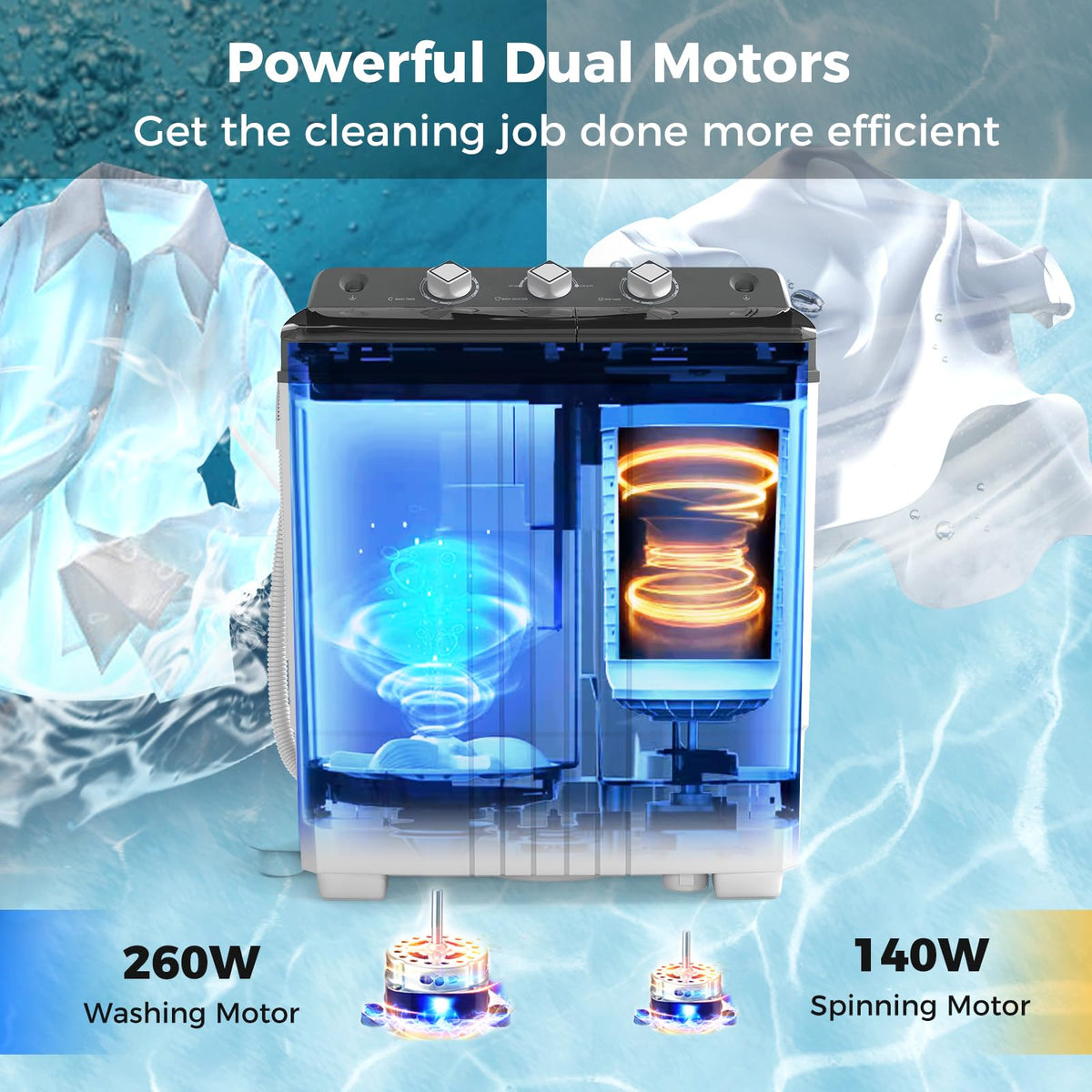 COSTWAY Twin Tub Washing Machine, 8KG (5KG Washer+3KG Dryer)
