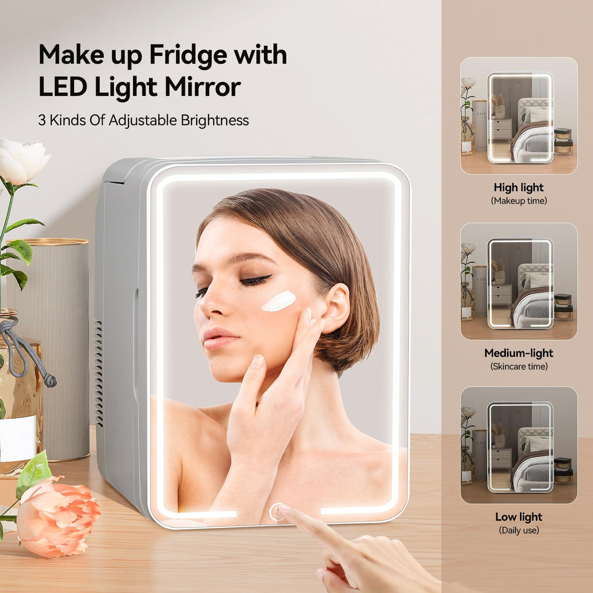 ARTETHYS Mini Fridge for Bedrooms, 8L Skincare Fridge with LED Mirror