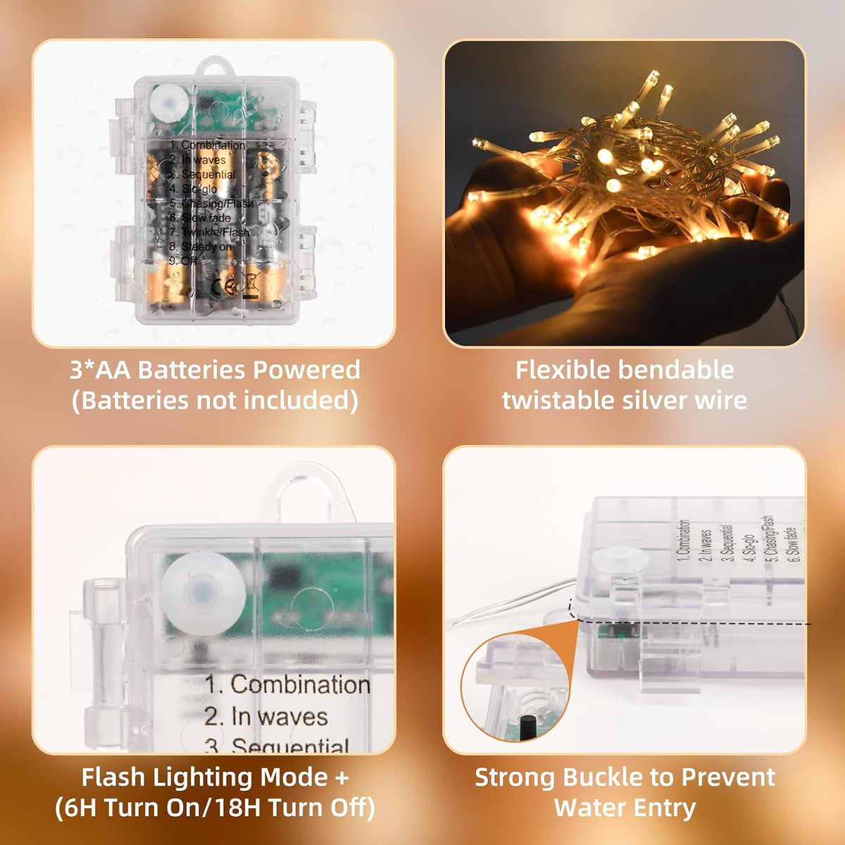 Fairy Lights,5M/50 LED Battery Operated String Lights for Indoor Outdoor Bedroom Lighting, Wedding Decor, Party, Garden, Christmas, Tree Decoration(Warm White, 2-Pack)