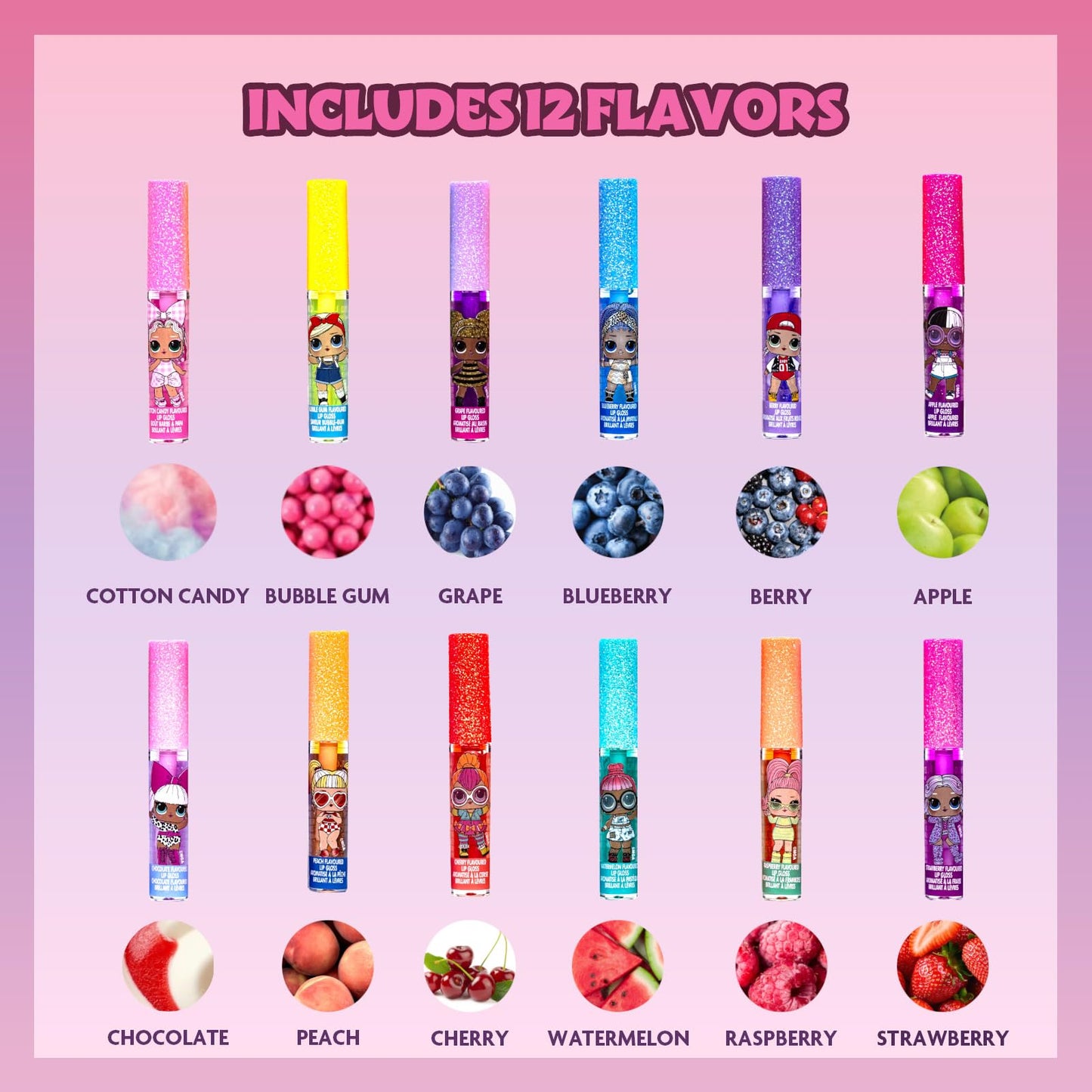 Disney Princess 12 Piece Plant Based Lip Gloss, Girls Party Favours, First Makeup Set for Girl, Perfect for Parties, Sleepovers and Birthday Gifts, Ages 3+, by Townley Girl