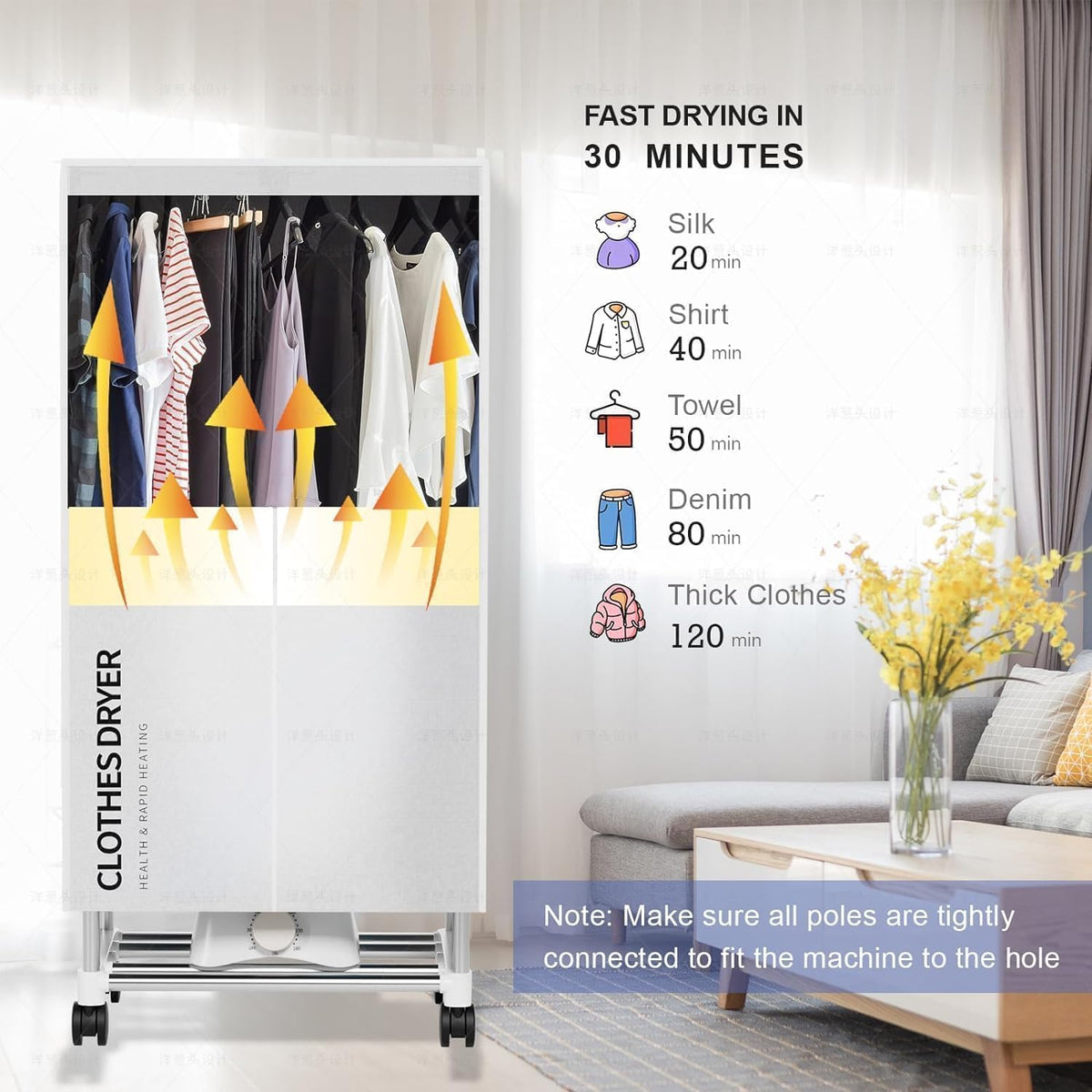 Clothes Dryer, Portable Drying Machine with Timer, 60inch Laundry Drying Wardrobe with Large Capacity, Electric Dryer/Rack for Home | Appartments (Blue IV5)