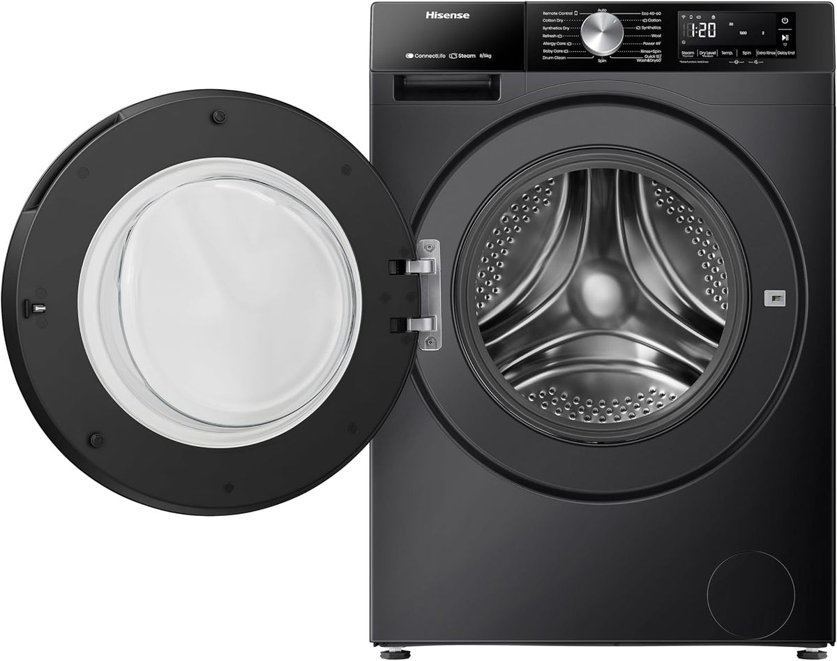 Hisense 3S Series WD3S8043BB3 Wifi Connected 8Kg and 5Kg Washer Dryer with 1400 rpm - Black - A-D Rated