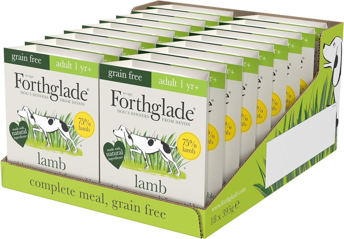 Forthglade Wet Dog Food (18 x 395g Trays) - Grain Free & Hypoallergenic Dog Food, Adult 1 Year+, Lamb with Vegetables, Complete Stomach Sensitive Meals with Natural Ingredients