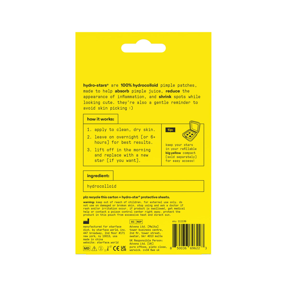 Starface Hydro-Star® Black Hydrocolloid Star-Shaped Pimple Patch, 96 ct
