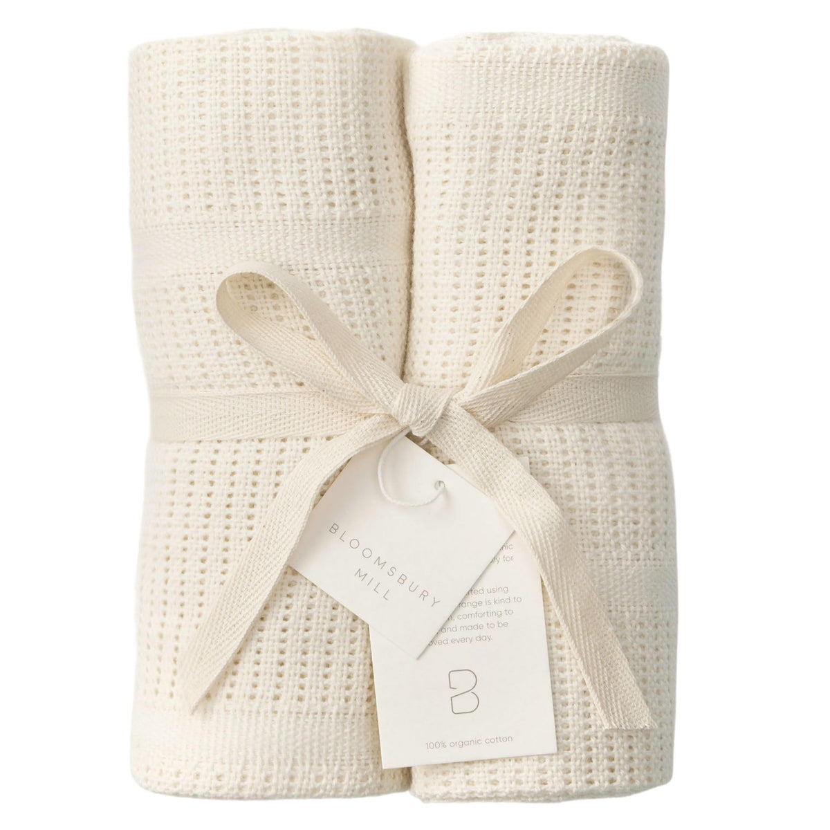 Bloomsbury Mill - Cellular Blankets Baby - 100% Organic Cotton - 2 Pack - Cloud - White - Newborn Essentials - Soft Breathable Baby Blankets for Pram, Cot, Moses Basket - 75x95cm