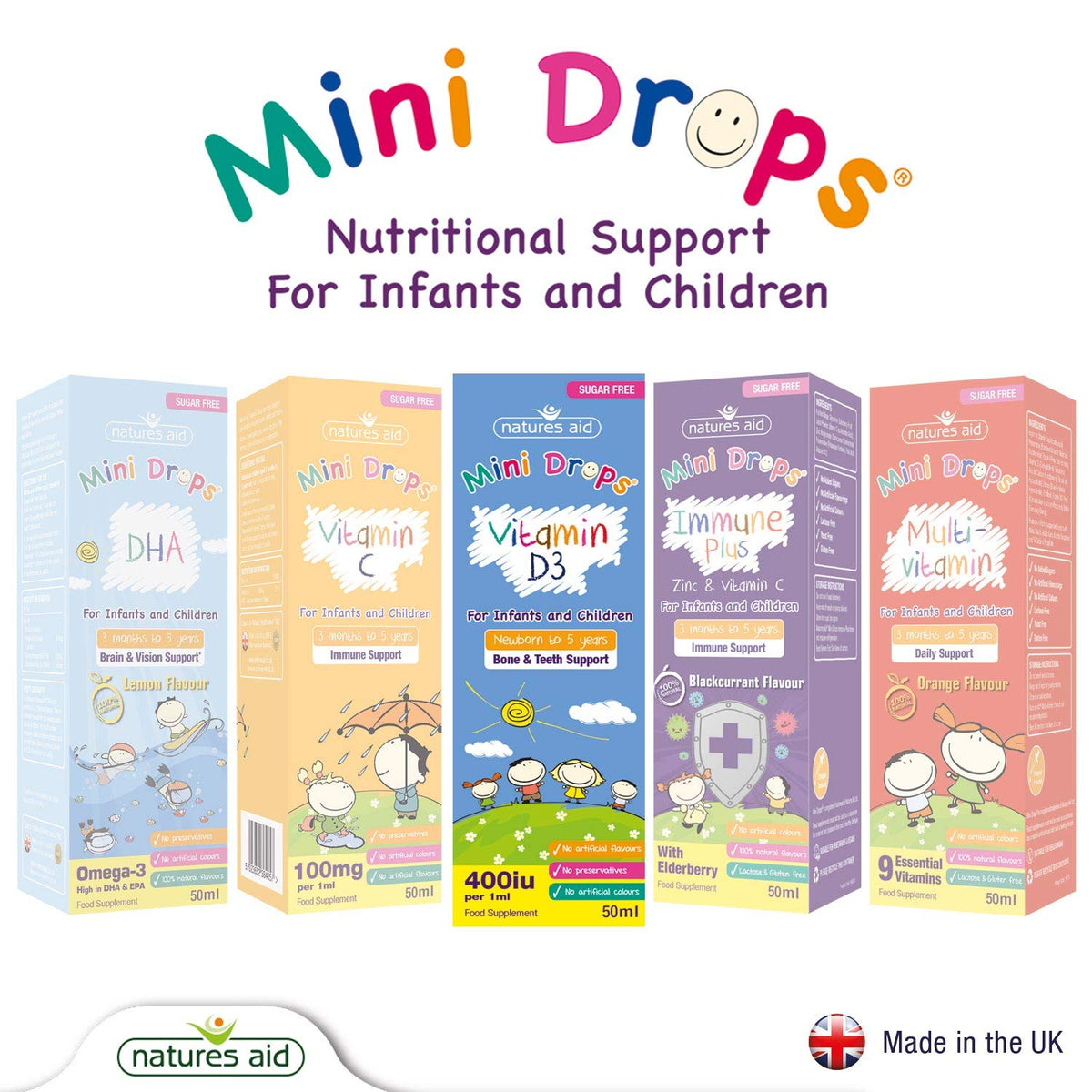 Natures Aid Mini Drops Multi-Vitamin for Babies, Kids & Children 50ml