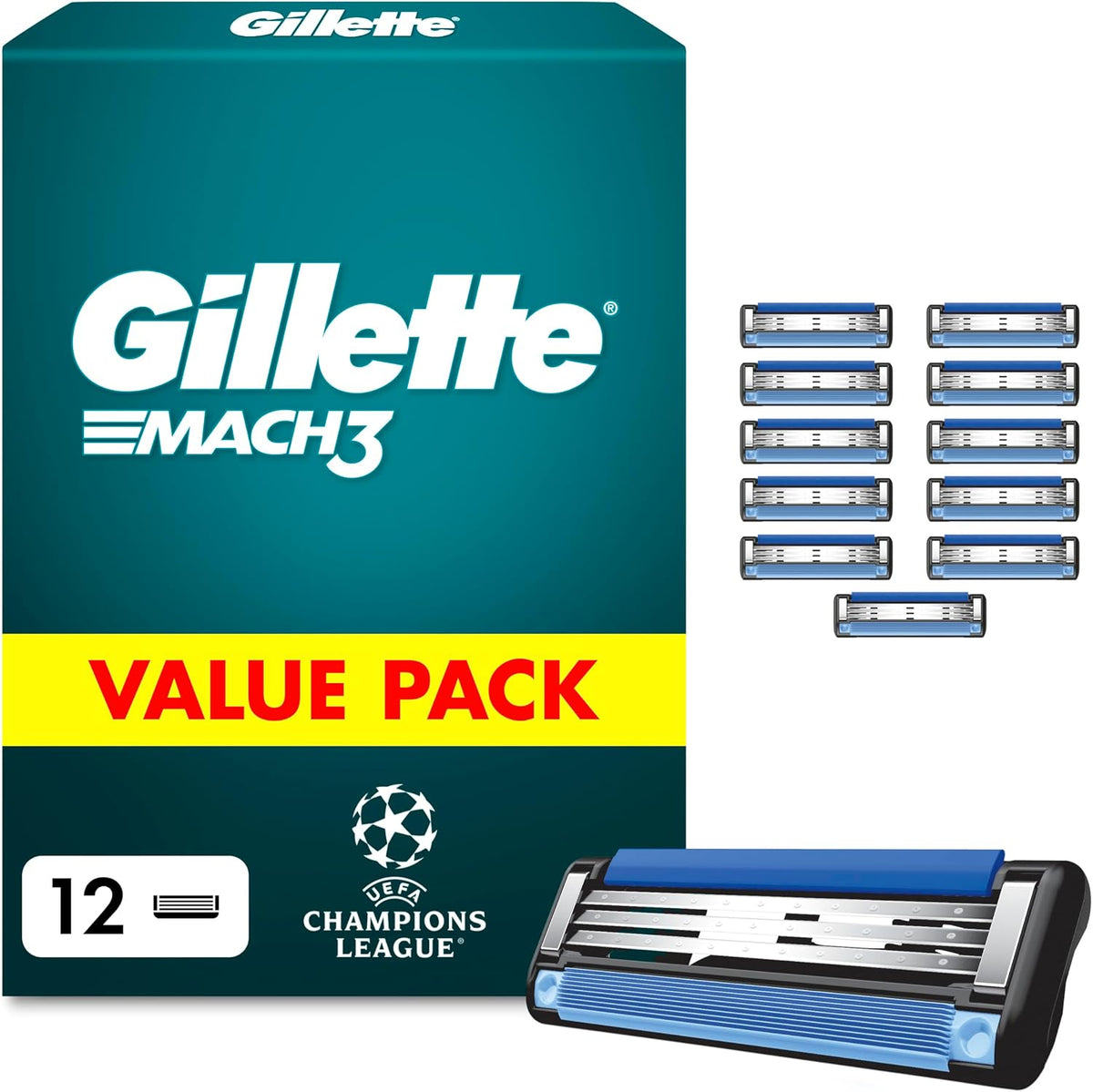 Gillette Mach3 Razor Blade Refills for Men, 12 Count