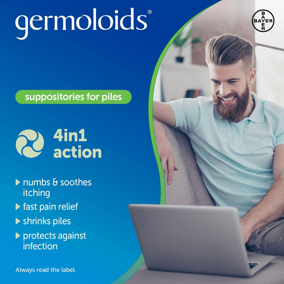 Germoloids Haemorrhoid Treatment & Piles Treatment Suppositories, Triple Action with Anaesthetic to Numb the Pain & Itch, 55 g, 24 Count (Pack of 1)