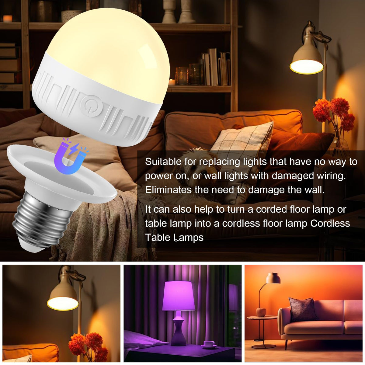 LGMCF E14 Rechargeable Light Bulb, 8W, 3 Colors, Timer, Dimmable, 2 Pack