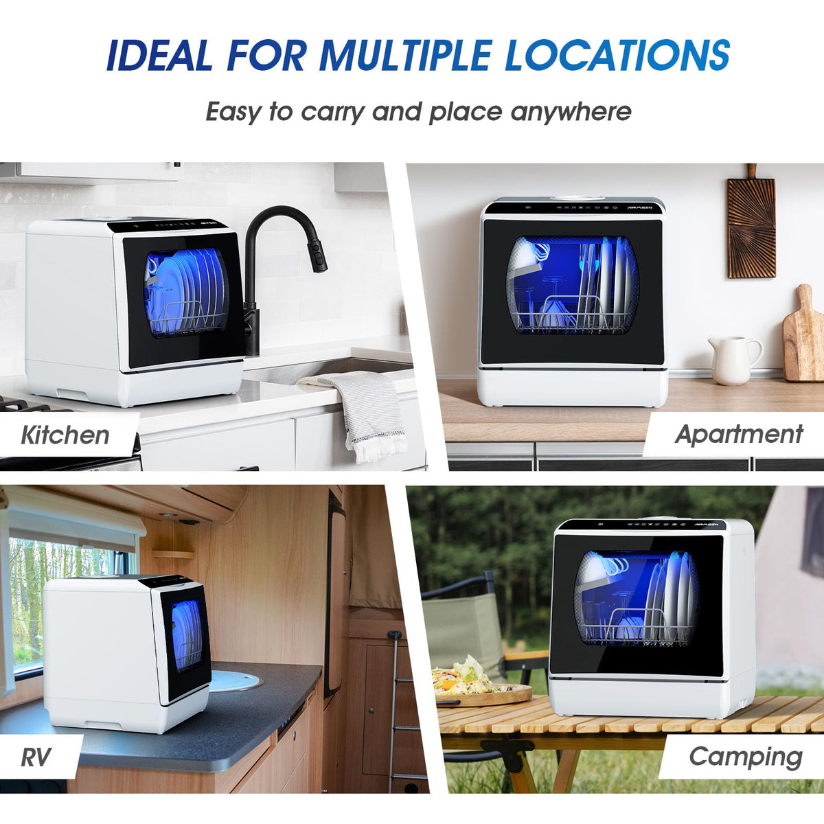AIRMSEN Mini Table Top Dishwasher - Upgraded 6 Programs, Green