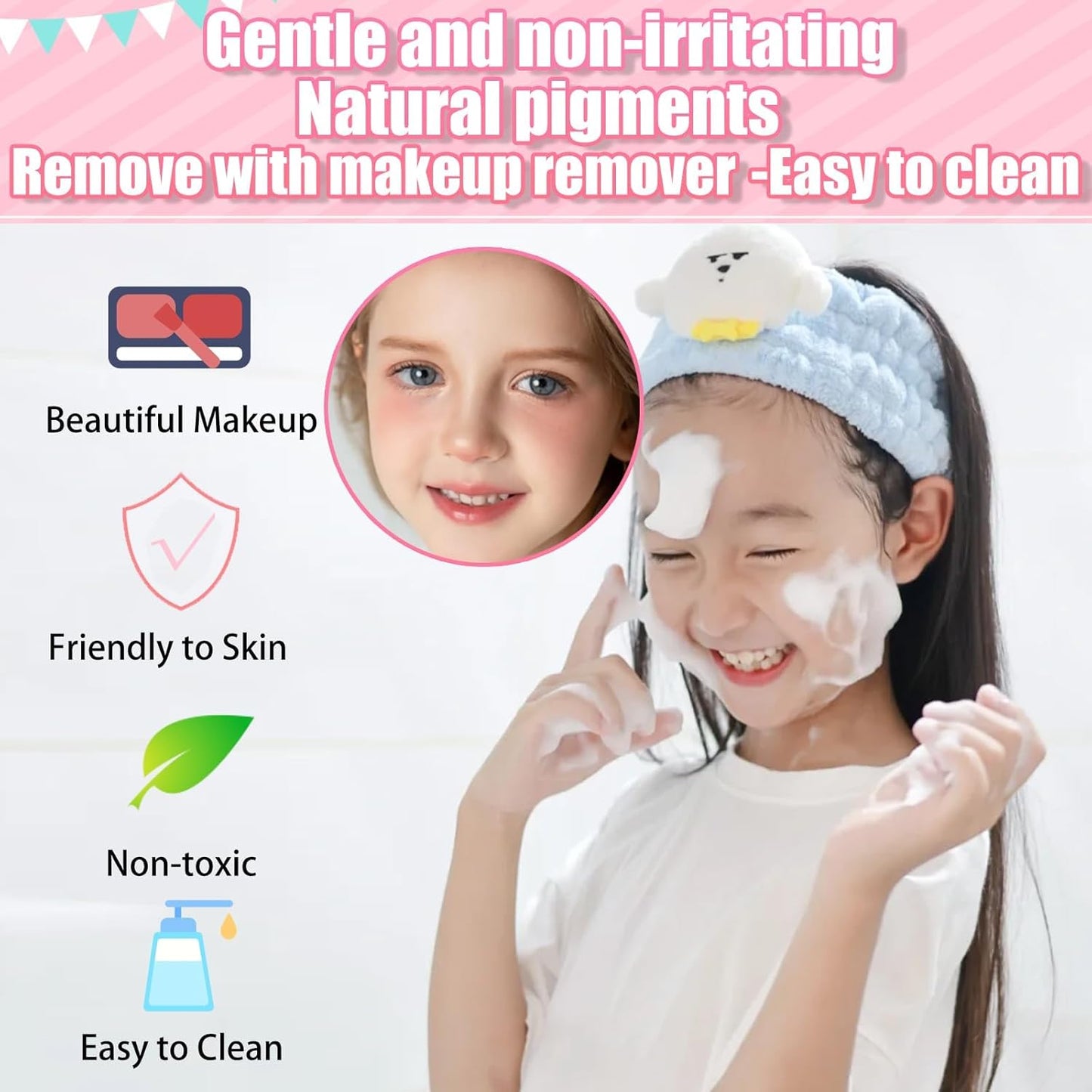 12 Colors Kids Makeup Set for Girls, Non-Toxic Kids Cosmetics, Washable Kids MakeUp Set Girl Toy, Princess MakeUp Kit with Brush and Mirror, Christmas Halloween Birthday Makeup Gift for Girls
