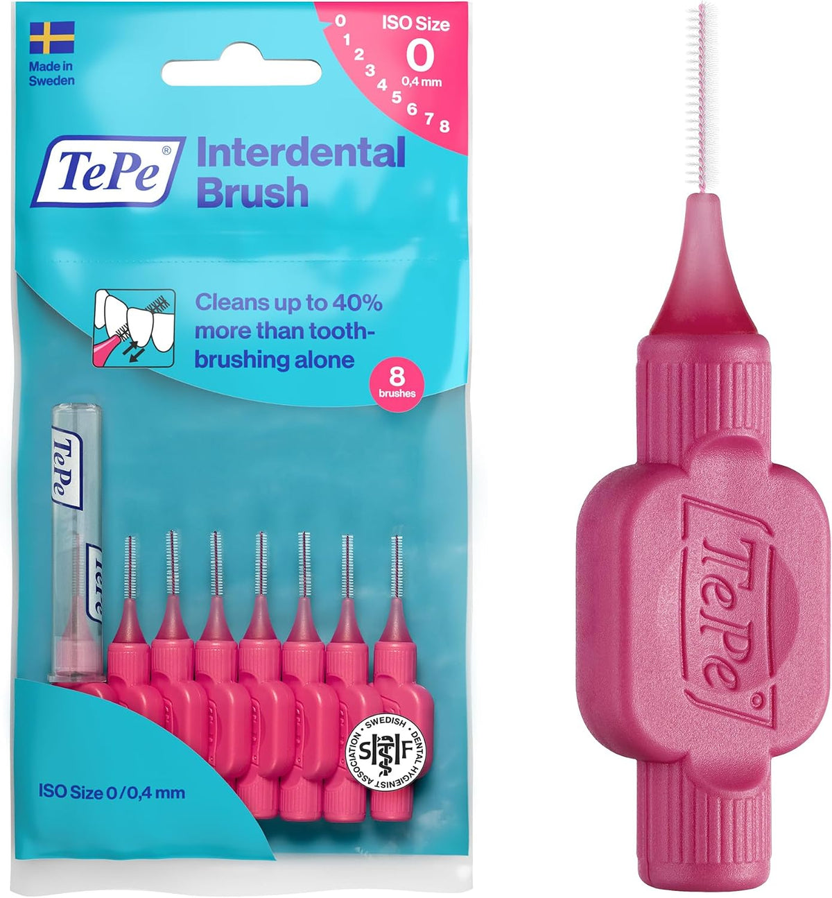 TePe Interdental Brush, Original, Pink, 0.4mm/ISO 0, 8pcs