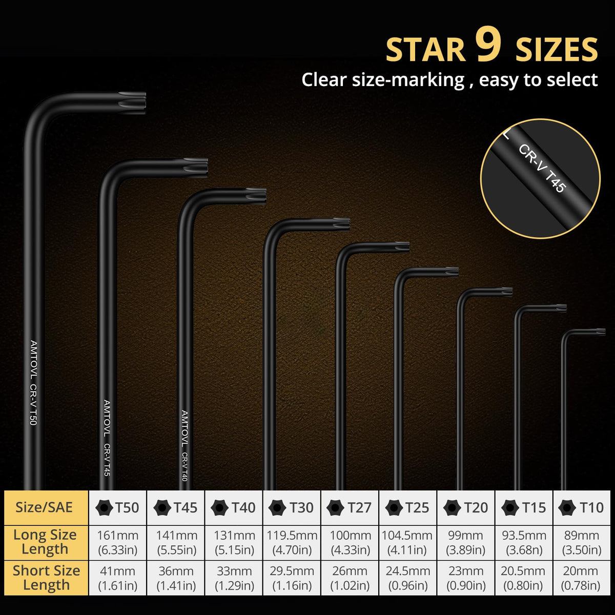 AMTOVL Hex Key Set, 9PCS Metric Allen Key Set, 1.5-10MM, Long Ball End
