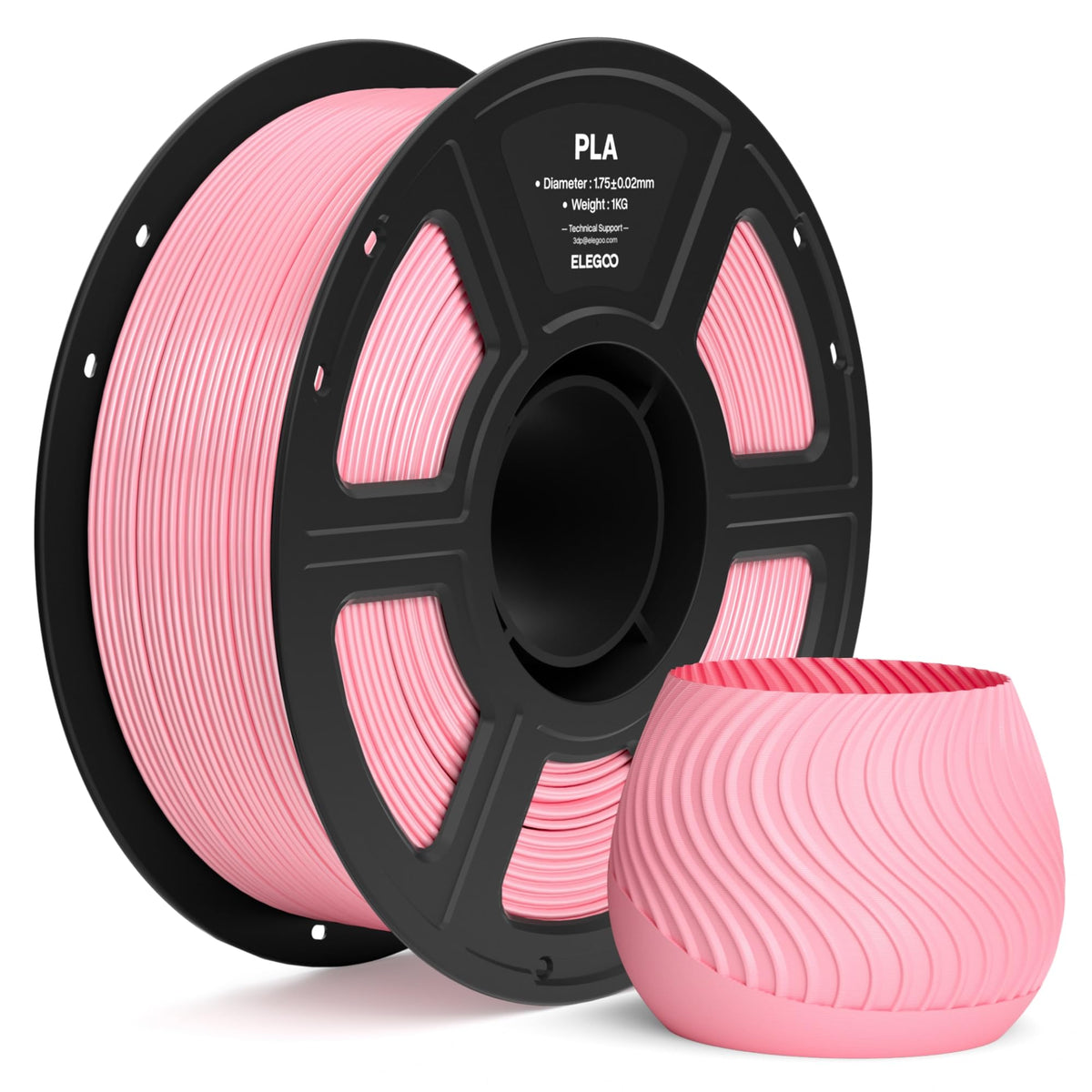 ELEGOO PLA 3D Printer Filament 1.75mm Black 1KG, Easy to Use, Durable