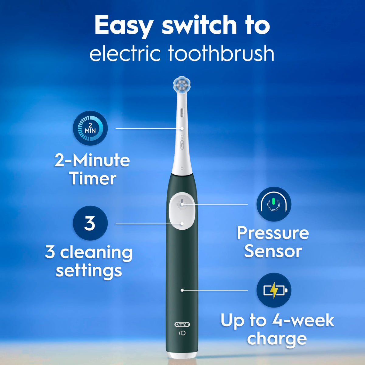 Oral-B iO2 Electric Toothbrush for Adults, Night Black, with Travel Case