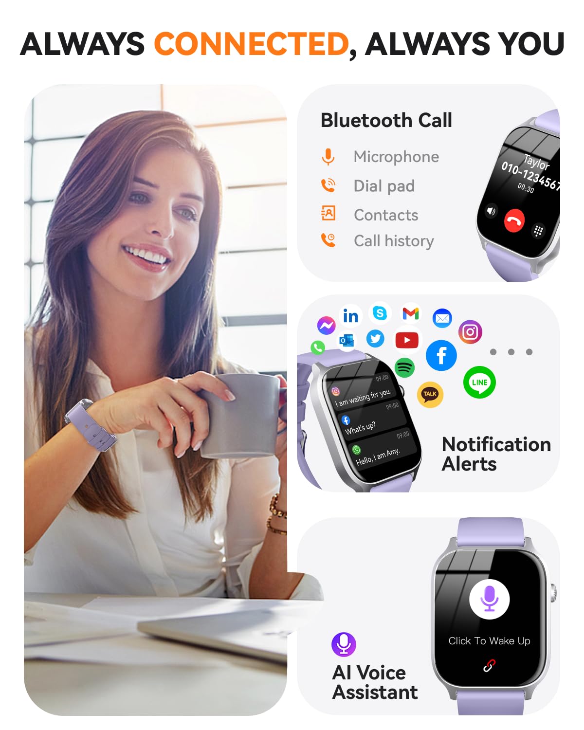 Smart Watch for Men Women- Answer/Make Call, 2024 IP68 Waterproof Fitness Tracker Watch with Sleep Step Counter Activity Smartwatch for Samsung Android iPhone iOS (Black-Blue, 1.83)