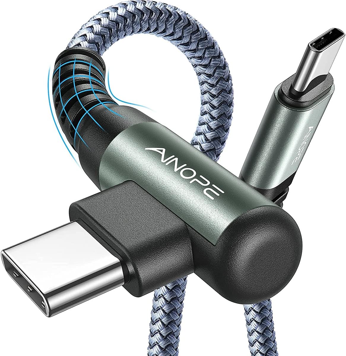 AINOPE USB C to USB C Cable 60W 3.1A, Type C to Type C Cable Right Angle, Compatible with Samsung Galaxy S21 S20, Note 20/10/9/8, MacBook Air/Pro 13'', iPad Mini 6/Pro/Air 2020,Pixel [0.5M]