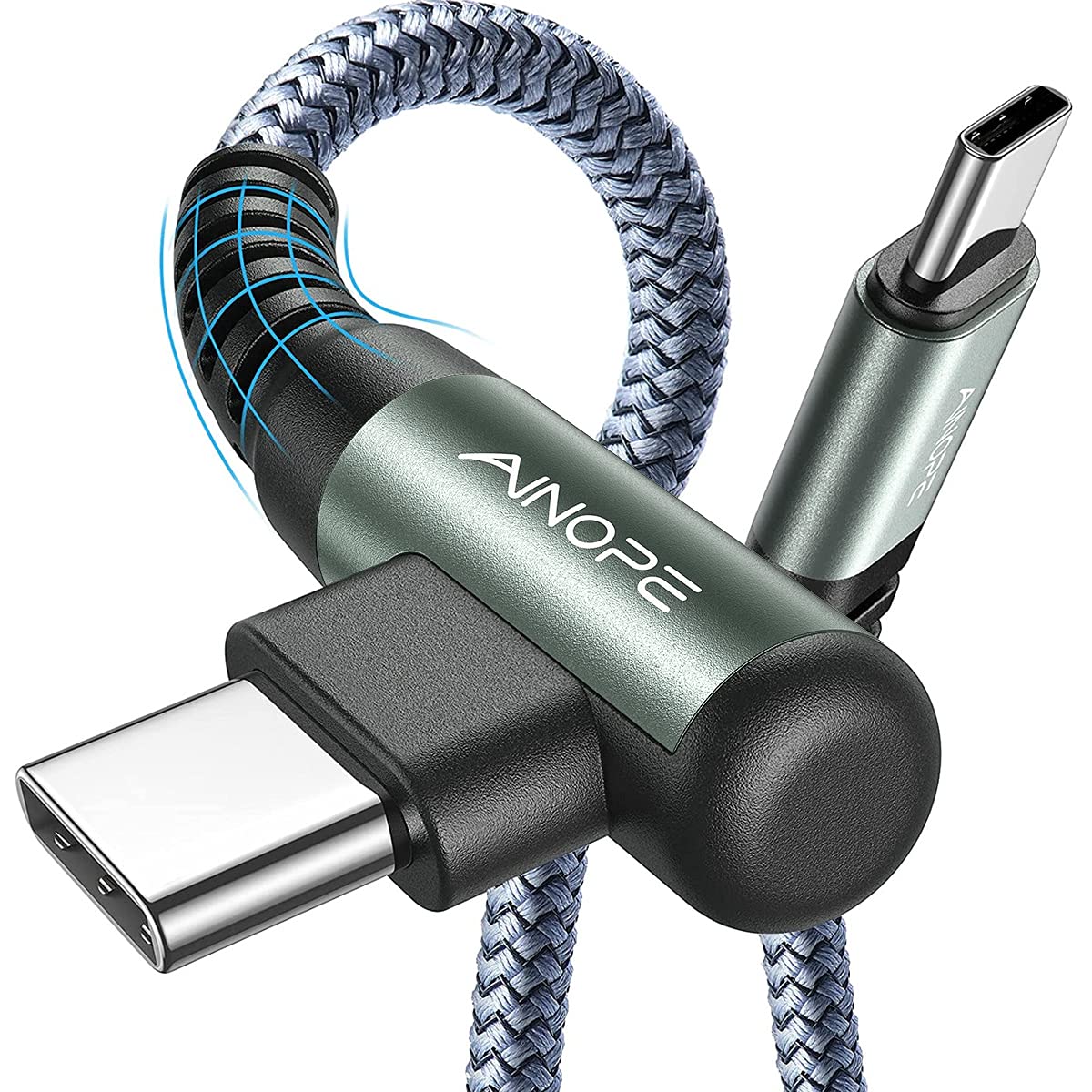 AINOPE USB C to USB C Cable 60W 3.1A, Type C to Type C Cable Right Angle, Compatible with Samsung Galaxy S21 S20, Note 20/10/9/8, MacBook Air/Pro 13'', iPad Mini 6/Pro/Air 2020,Pixel [0.5M]