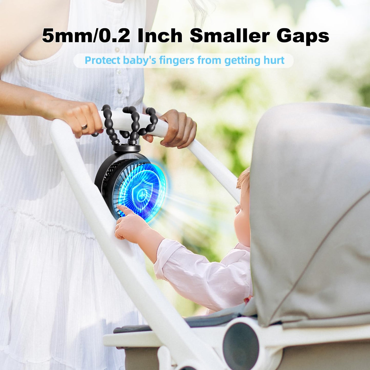 Baby Stroller Fan,20H Work Time Buggy Battery Powered Clip on Fan with Flexible Tripod Travel Beach Essentials for Car Seat Pram Crib Bike Treadmill Umbrella Wheelchairs Camping